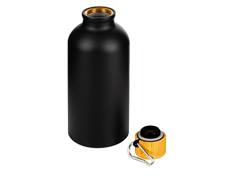 Матовая спортивная бутылка Hip S Bamboo с карабином и объемом 400 мл, черный - рис 2.