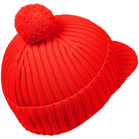 Вязаная шапка с козырьком Peaky, красная (кармин) - рис 4.