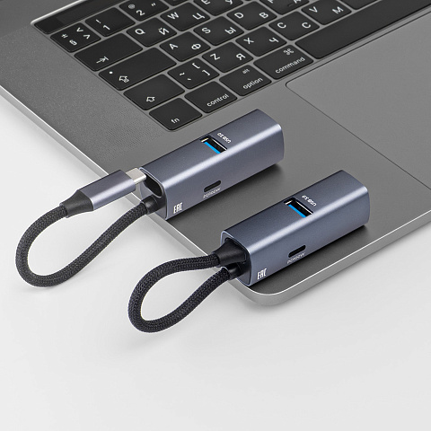 USB-хаб 3 в 1 USB-C - USB-A3.0 + USB-C PD100Вт + HDMI, серый, Deppa - рис 4.