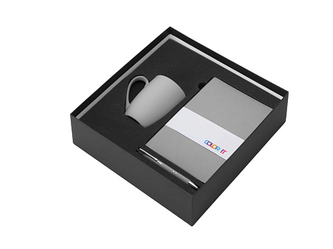 Подарочный набор с блокнотом С1, металлической ручкой и кружкой, серый - рис 2.