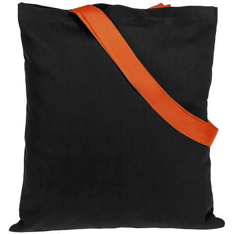 Холщовая сумка BrighTone, черная с оранжевыми ручками - рис 3.