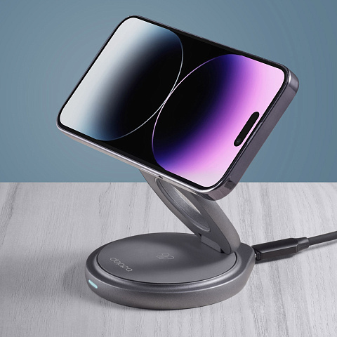 Беспроводная зарядная станция 3 в 1 MagSafe Rotation QI складная, графит, Deppa - рис 8.