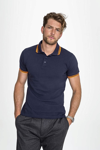 Рубашка поло мужская Pasadena Men 200 с контрастной отделкой, серый меланж c оранжевым - рис 6.