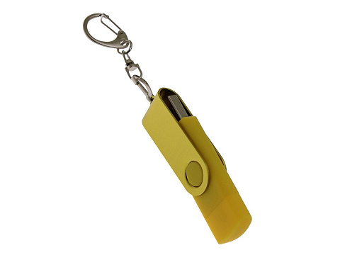 USB-флешка на 32 Гб 2 в 1 поворотный механизм, c дополнительным разъемом Type-C с одноцветным металлическим клипом, желтый - рис 2.