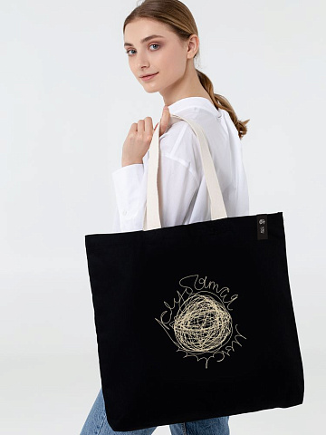 Холщовая сумка с вышивкой «Клубятся мысли», черная - рис 3.