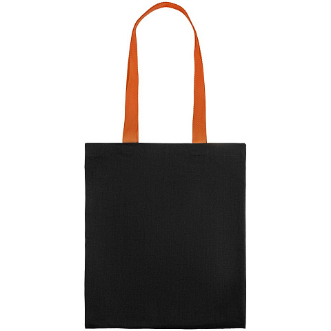Холщовая сумка BrighTone, черная с оранжевыми ручками - рис 4.