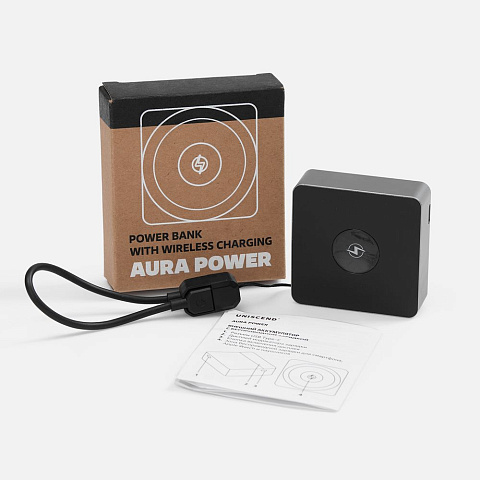 Внешний аккумулятор с беспроводной зарядкой Aura Power, серый - рис 8.