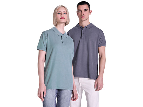 Рубашка поло Cobain унисекс, серо-голубой выстиранный - рис 8.