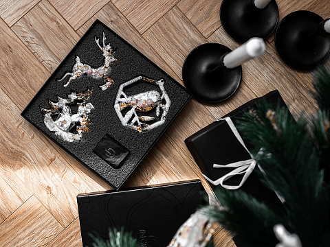 Елочные игрушки ( Снегирь+ Олень+ Ель) Розовый кварц - рис 4.