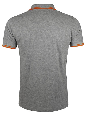 Рубашка поло мужская Pasadena Men 200 с контрастной отделкой, серый меланж c оранжевым - рис 3.