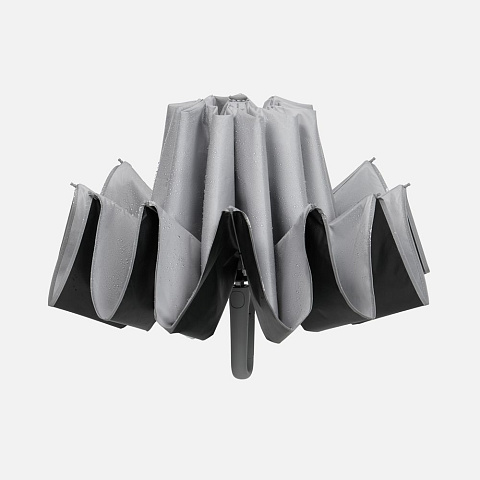 Зонт обратного сложения с ручкой-карабином Foldberry, серый - рис 7.