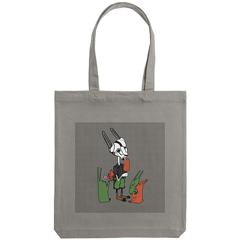 Холщовая сумка «Зайцы и морковное мороженое», серая - рис 3.