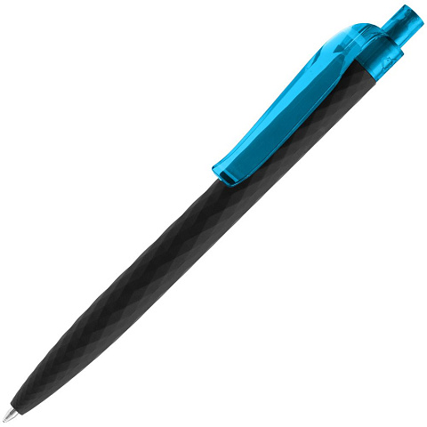 Ручка шариковая Prodir QS01 PRT-P Soft Touch, черная с голубым - рис 2.