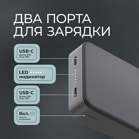Внешний АКБ NRG Turbo S 20000 mAh, 20Вт, графит, Deppa - рис 8.