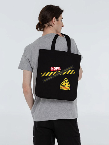 Холщовая сумка с термонаклейками Cautions, черная - рис 2.