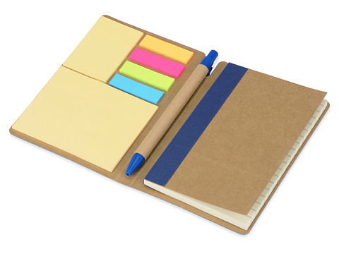 Блокнот А6 Write and stick с ручкой и набором стикеров, синий - рис 2.