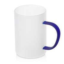 Стеклянная матовая кружка Акцент с цветной ручкой для сублимации, синий