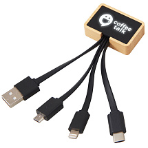 Кабель 3-в-1 с подсветкой лого Reedia S6, бамбук, черный