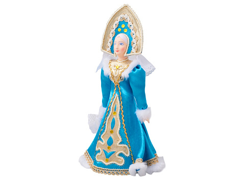 Подарочный набор: кукла фарфоровая, плед флисовый, синий/белый - рис 3.