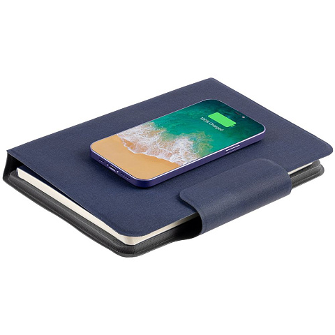 Органайзер с блокнотом и аккумулятором Oiro, синий - рис 10.