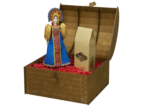 Подарочный набор: кукла фарфоровая, чай Малина с мятой, синий - рис 3.