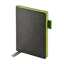 Ежедневник А5 датированный Boston 2026, серый с салатовым обрезом