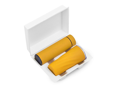 Подарочный набор FAMILY с термосом и термокружкой, желтый - рис 2.