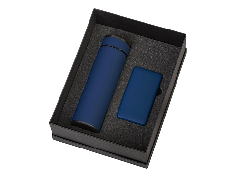 Подарочный набор с термосом и повербанком С2, темно-синий - рис 2.