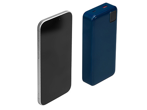 Внешний аккумулятор со встроенными кабелями Фрэйм Про, быстрая зарядка, 20000мач, тёмно-синий - рис 2.