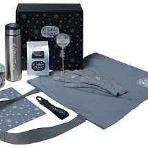 Подарочный набор с перчатками, термосом и чаем, серый