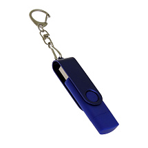 USB-флешка на 64 Гб 2 в 1 поворотный механизм, c дополнительным разъемом Type-C с одноцветным металлическим клипом, синий