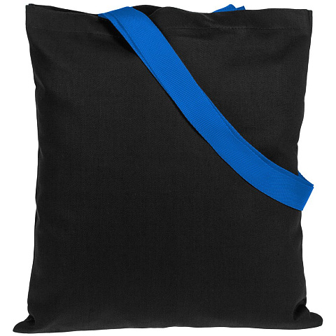 Холщовая сумка BrighTone, черная с ярко-синими ручками - рис 3.