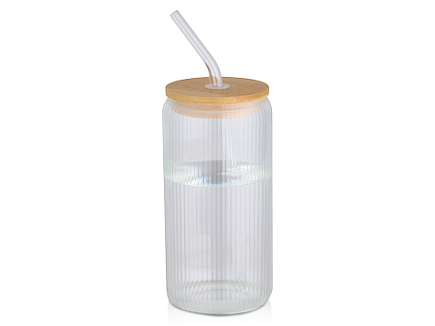 Ёмкость Mirage из боросиликатного стекла объемом 500 мл с одинарными стенками и крышкой из бамбука - Прозрачный