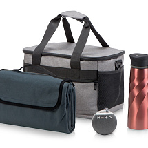 Подарочный набор с пледом и колонкой в сумке - холодильнике  Musical trek, красный