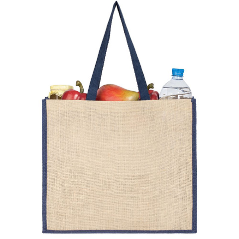 Холщовая сумка для покупок Bagari с синей отделкой - рис 6.