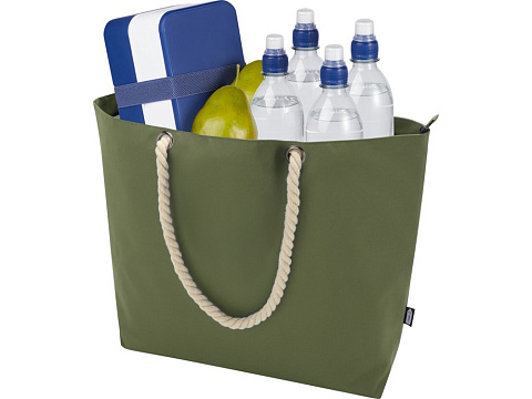Panama пляжная эко-сумка-холодильник из переработанного материала, с ручками-шнурками 23L, оливковый - рис 5.