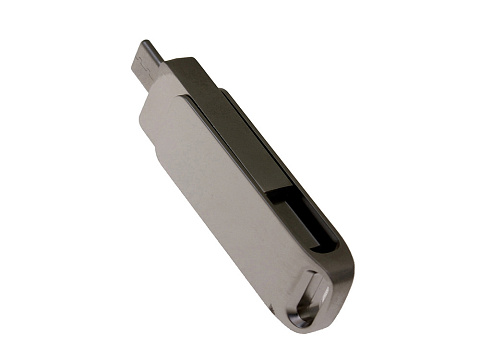 USB-флешка на 16 Гб поворотный механизм 2 в 1, c дополнительным разъемом Type-C с одноцветным металлическим клипом, серый - рис 3.