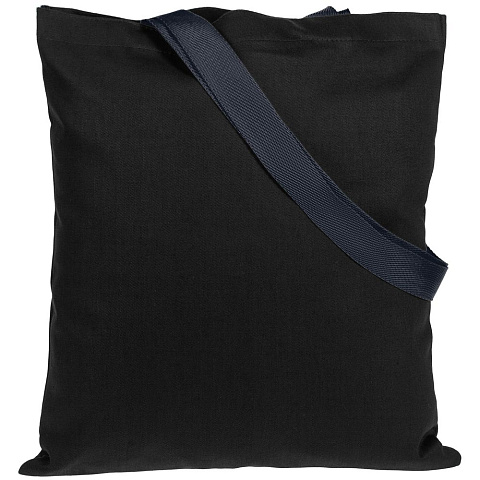 Холщовая сумка BrighTone, черная с темно-синими ручками - рис 3.