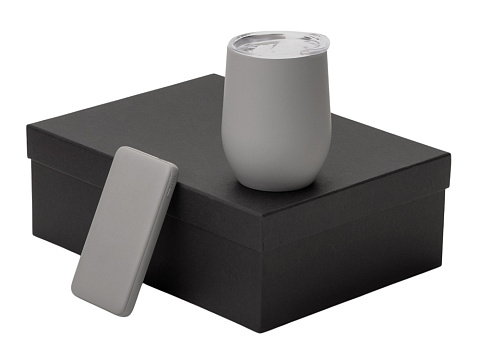 Подарочный набор с термокружкой и повербанком С2, 10000 mAh, серый