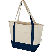 Sam эко- сумка из переработанного хлопка, сертифицированного согласно GRS, плотностью 320 г/м² - Темно - синий / Натуральный