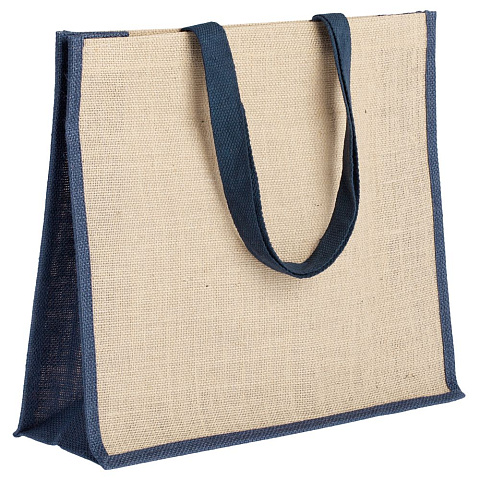 Холщовая сумка для покупок Bagari с синей отделкой - рис 2.