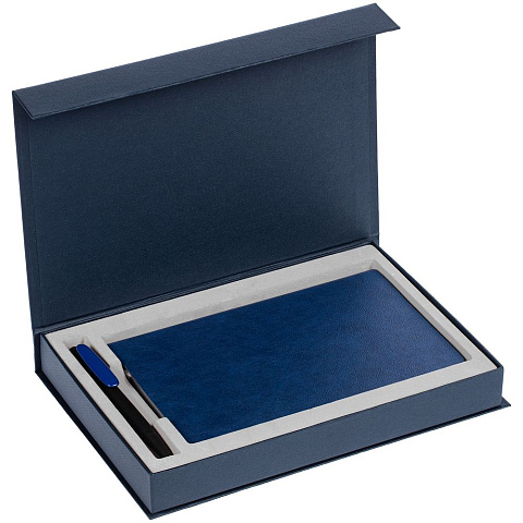 Коробка Silk с ложементом под ежедневник 13x21 см и ручку, синяя - рис 4.