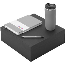 Подарочный набор с блокнотом С2, металлической ручкой и термокружкой, серый