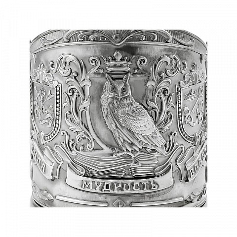 Подарочный набор с подстаканником "Мудрому руководителю" никелированный с чернением - рис 2.