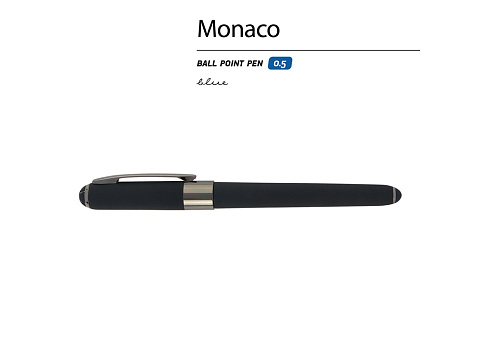 Ручка пластиковая шариковая Monaco, 0,5мм, синие чернила, черный/вороненая сталь - рис 2.