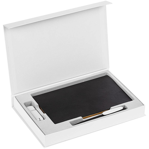 Коробка Silk с ложементом под ежедневник 13x21 см, флешку и ручку, белая - рис 4.