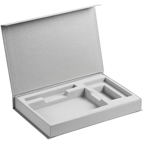 Коробка Silk с ложементом под ежедневник 10x16 см, аккумулятор и ручку, серебристая - рис 3.