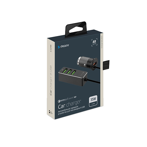 АЗУ 1 USB + 3 USB для пассажиров, QC 3.0, 7А, алюминий, графит, Deppa - рис 5.