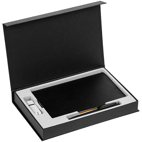 Коробка Silk с ложементом под ежедневник 13x21 см, флешку и ручку, черная - рис 4.
