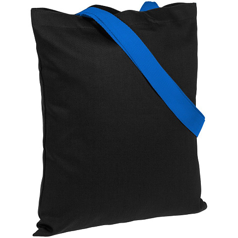 Холщовая сумка BrighTone, черная с ярко-синими ручками - рис 2.